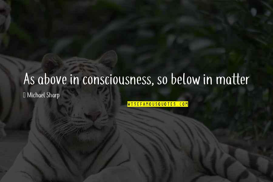 Cabaret Play Quotes By Michael Sharp: As above in consciousness, so below in matter