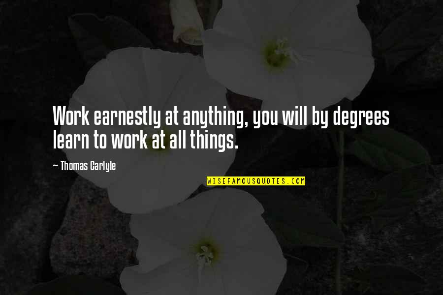 Cabaronza Quotes By Thomas Carlyle: Work earnestly at anything, you will by degrees