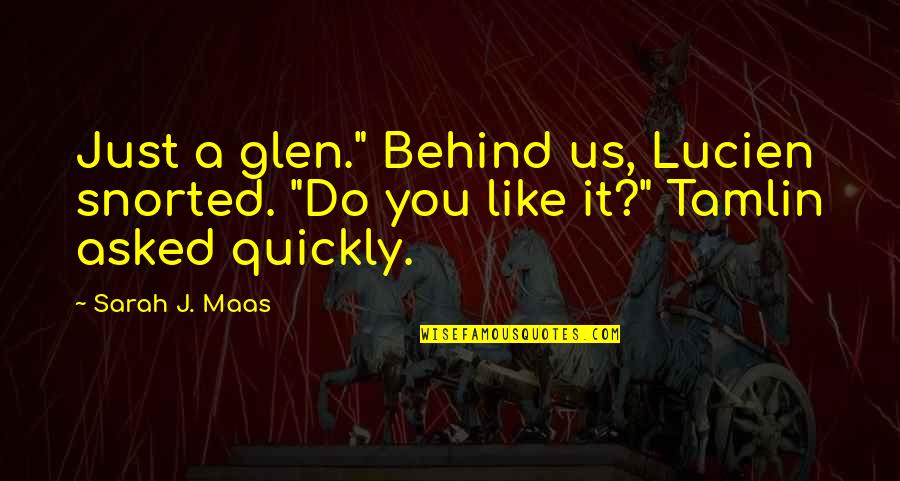 Cacius Acolatse Quotes By Sarah J. Maas: Just a glen." Behind us, Lucien snorted. "Do