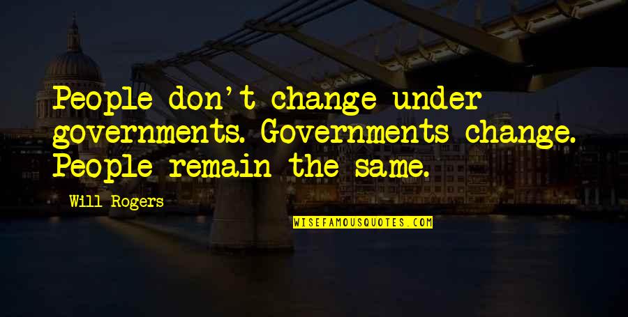 Caddish Quotes By Will Rogers: People don't change under governments. Governments change. People