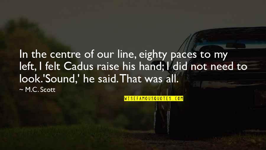 Cadus Quotes By M.C. Scott: In the centre of our line, eighty paces