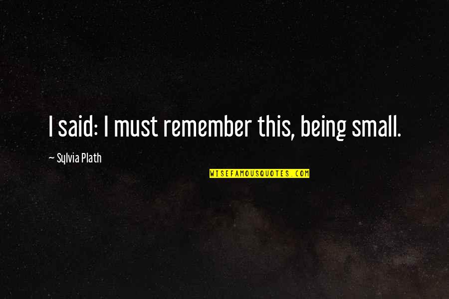 Cagots Of France Quotes By Sylvia Plath: I said: I must remember this, being small. Cagots Of France Quotes By Sylvia Plath: I said: I must remember this, being small.