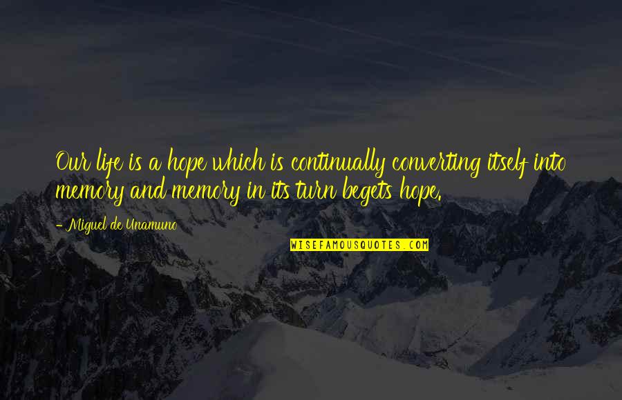 Caid Industries Quotes By Miguel De Unamuno: Our life is a hope which is continually
