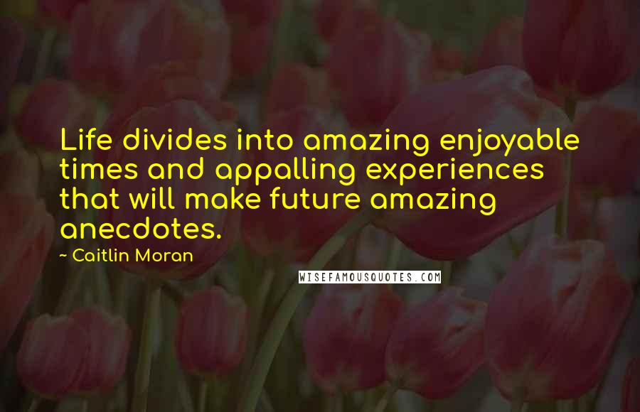 Caitlin Moran quotes: Life divides into amazing enjoyable times and appalling experiences that will make future amazing anecdotes. Caitlin Moran quotes: Life divides into amazing enjoyable times and appalling experiences that will make future amazing anecdotes.