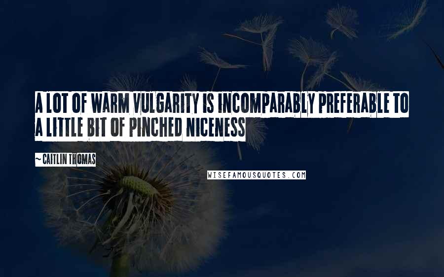 Caitlin Thomas quotes: A lot of warm vulgarity is incomparably preferable to a little bit of pinched niceness