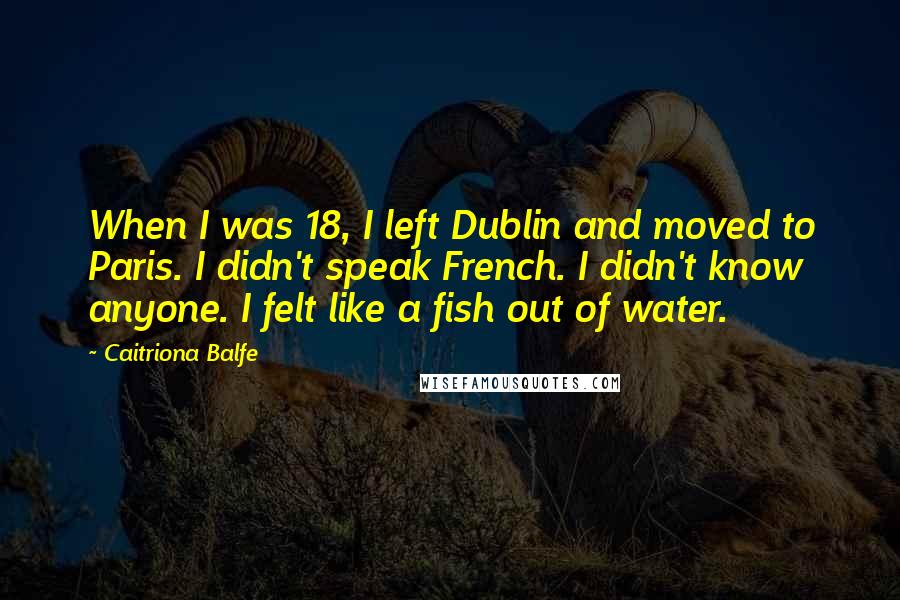 Caitriona Balfe quotes: When I was 18, I left Dublin and moved to Paris. I didn't speak French. I didn't know anyone. I felt like a fish out of water.