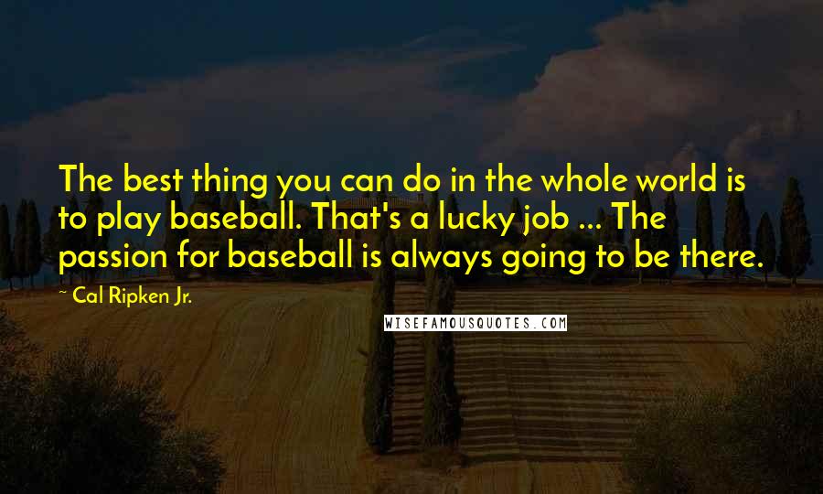 Cal Ripken Jr. quotes: The best thing you can do in the whole world is to play baseball. That's a lucky job ... The passion for baseball is always going to be there.