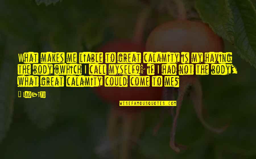 Calamity's Quotes By Lao-Tzu: What makes me liable to great calamity is Calamity's Quotes By Lao-Tzu: What makes me liable to great calamity is