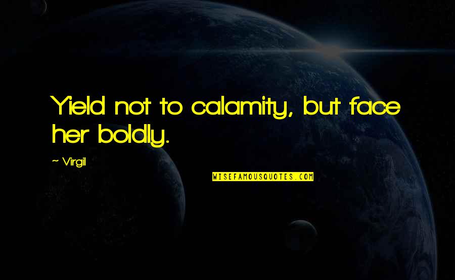 Calamity's Quotes By Virgil: Yield not to calamity, but face her boldly.