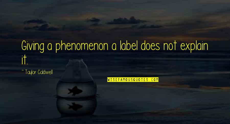 Caldwell Quotes By Taylor Caldwell: Giving a phenomenon a label does not explain Caldwell Quotes By Taylor Caldwell: Giving a phenomenon a label does not explain