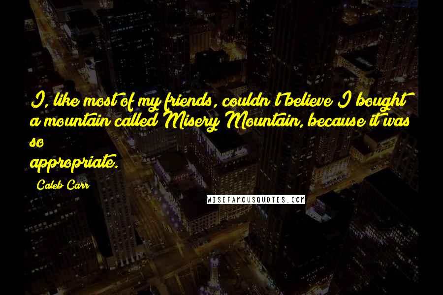 Caleb Carr quotes: I, like most of my friends, couldn't believe I bought a mountain called Misery Mountain, because it was so appropriate.
