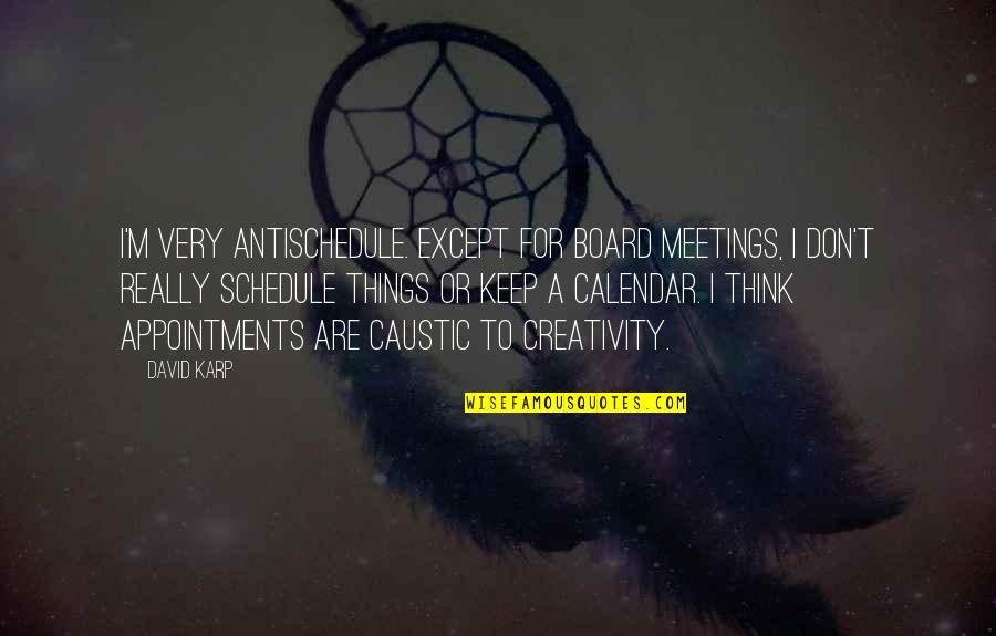 Calendar Quotes By David Karp: I'm very antischedule. Except for board meetings, I