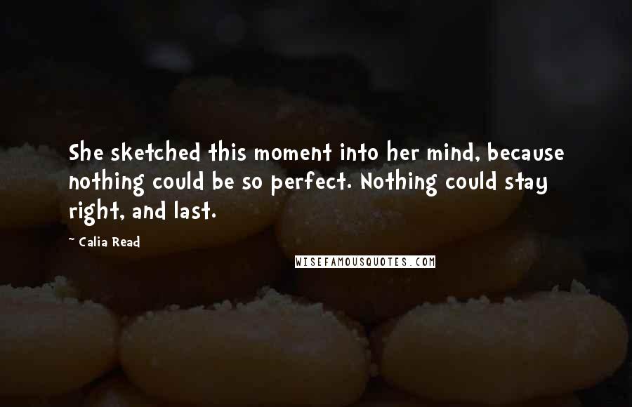 Calia Read quotes: She sketched this moment into her mind, because nothing could be so perfect. Nothing could stay right, and last.