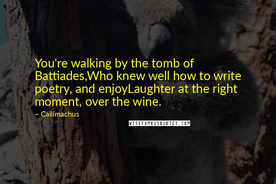 Callimachus quotes: You're walking by the tomb of Battiades,Who knew well how to write poetry, and enjoyLaughter at the right moment, over the wine.