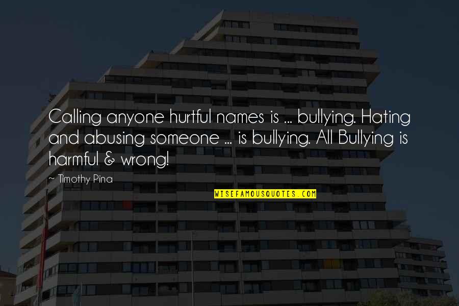 Calling Names Quotes By Timothy Pina: Calling anyone hurtful names is ... bullying. Hating