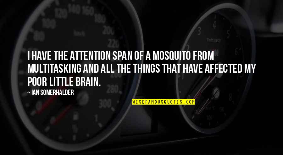 Callisthenic Quotes By Ian Somerhalder: I have the attention span of a mosquito