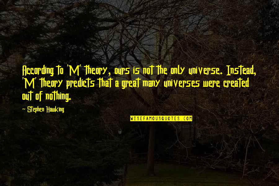 Calloway Sisters Quotes By Stephen Hawking: According to 'M' theory, ours is not the Calloway Sisters Quotes By Stephen Hawking: According to 'M' theory, ours is not the