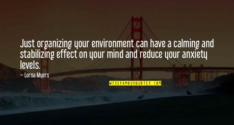 Calming Anxiety Quotes By Lorna Myers: Just organizing your environment can have a calming