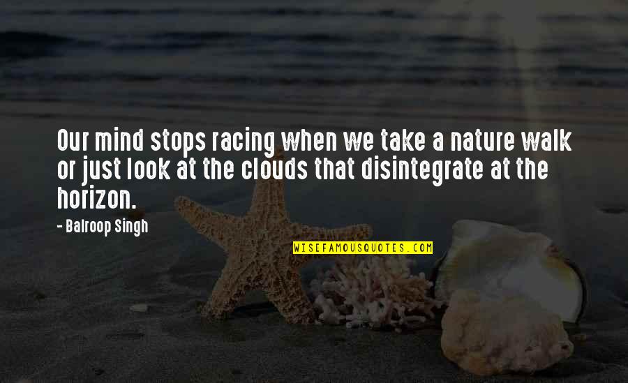 Calmness Of Nature Quotes By Balroop Singh: Our mind stops racing when we take a