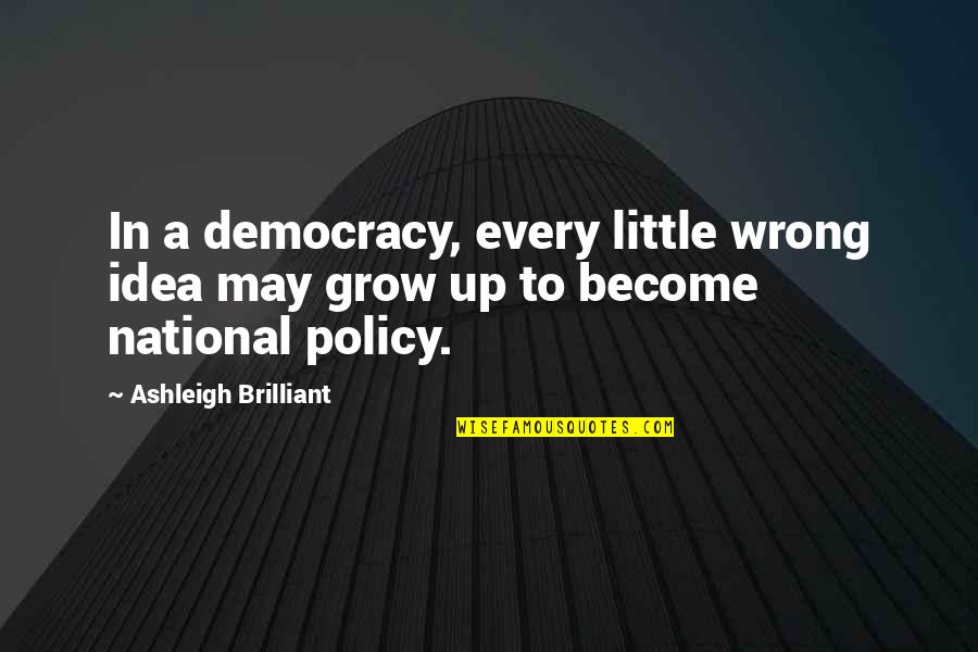Calrissian Cup Quotes By Ashleigh Brilliant: In a democracy, every little wrong idea may