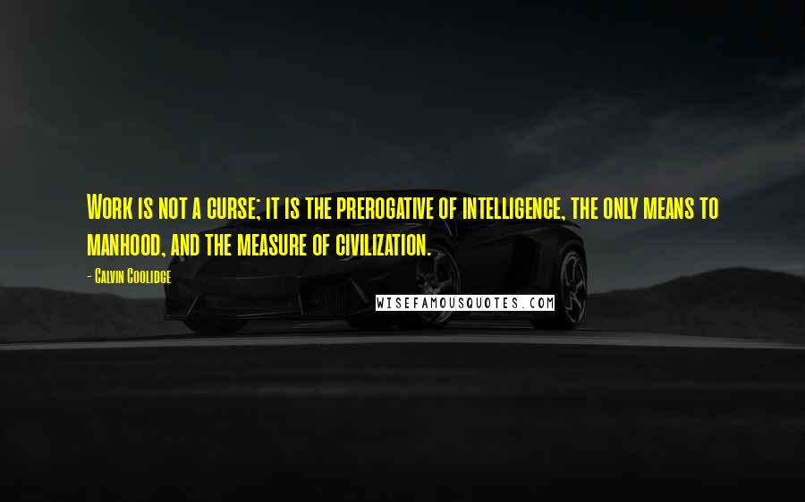 Calvin Coolidge quotes: Work is not a curse; it is the prerogative of intelligence, the only means to manhood, and the measure of civilization.