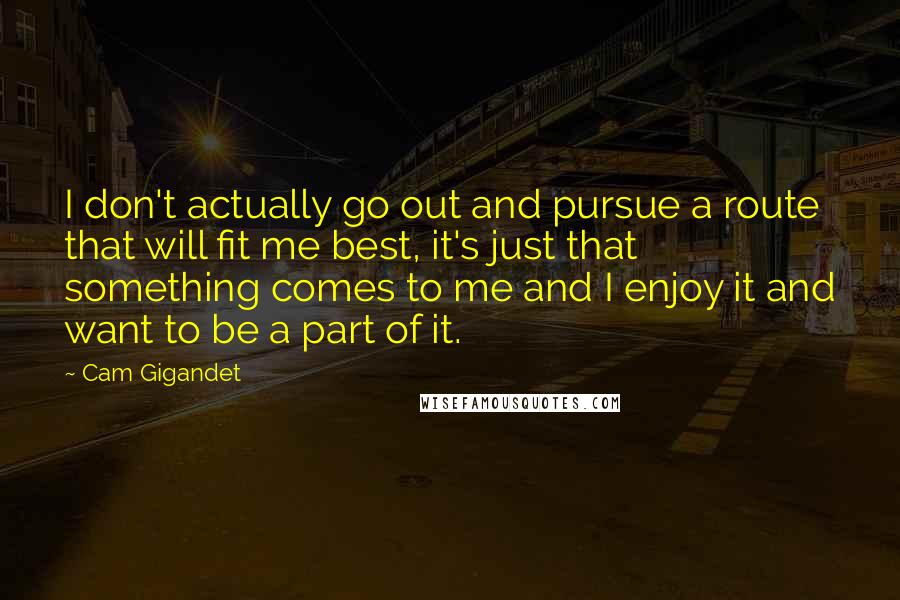 Cam Gigandet quotes: I don't actually go out and pursue a route that will fit me best, it's just that something comes to me and I enjoy it and want to be a Cam Gigandet quotes: I don't actually go out and pursue a route that will fit me best, it's just that something comes to me and I enjoy it and want to be a