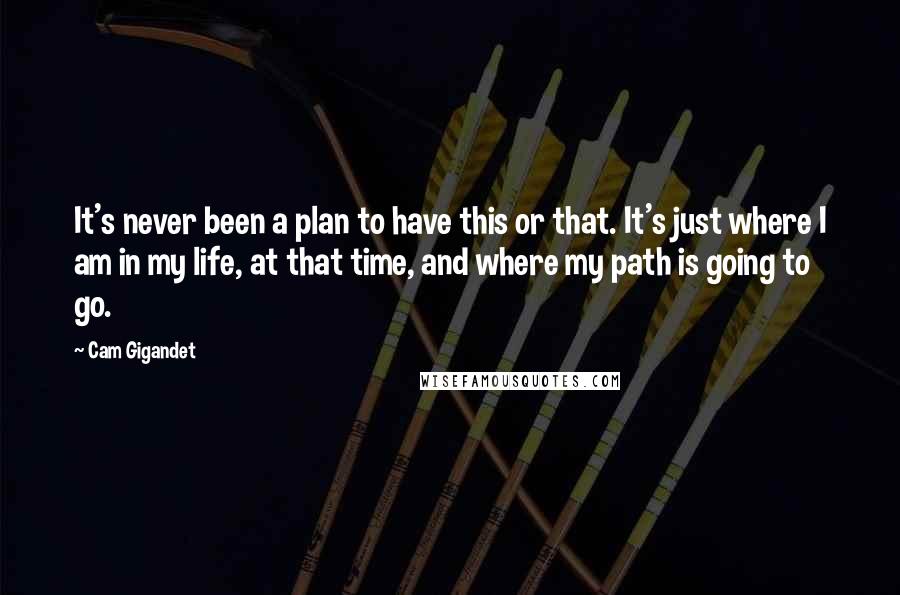 Cam Gigandet quotes: It's never been a plan to have this or that. It's just where I am in my life, at that time, and where my path is going to go.