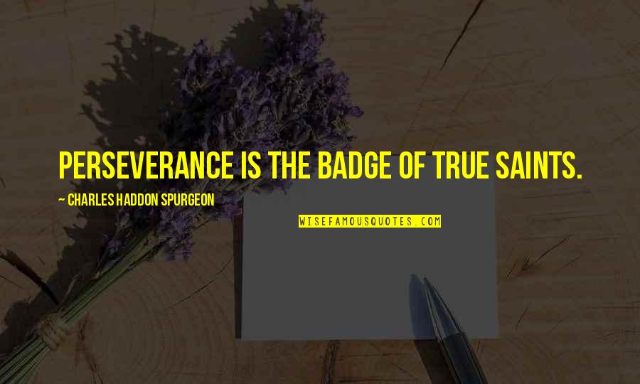 Cambiando Caminos Quotes By Charles Haddon Spurgeon: PERSEVERANCE is the badge of true saints. Cambiando Caminos Quotes By Charles Haddon Spurgeon: PERSEVERANCE is the badge of true saints.