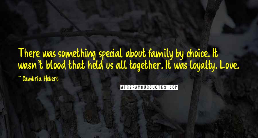 Cambria Hebert quotes: There was something special about family by choice. It wasn't blood that held us all together. It was loyalty. Love.