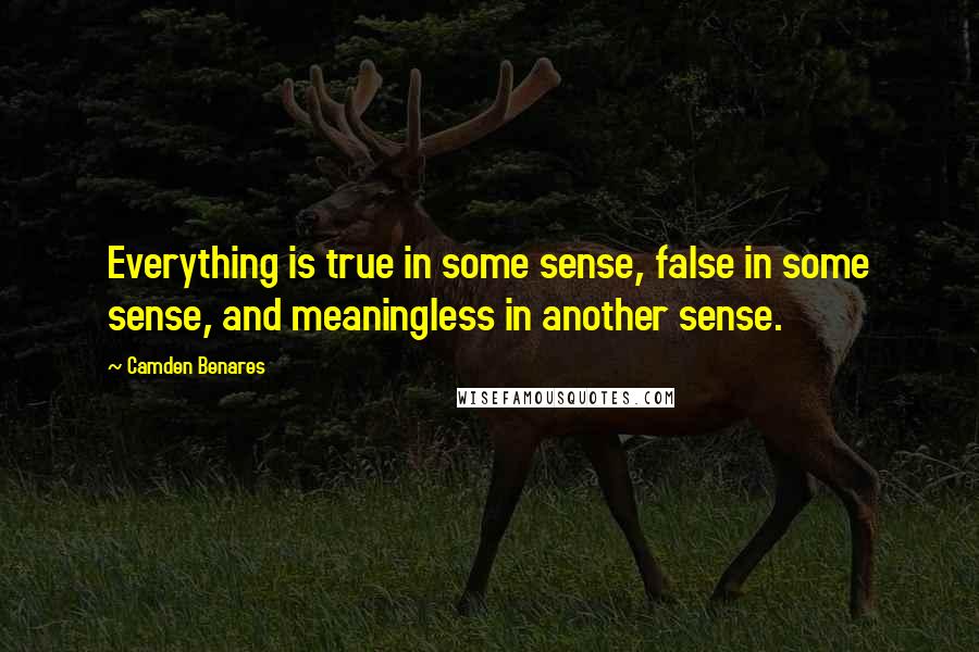 Camden Benares quotes: Everything is true in some sense, false in some sense, and meaningless in another sense.