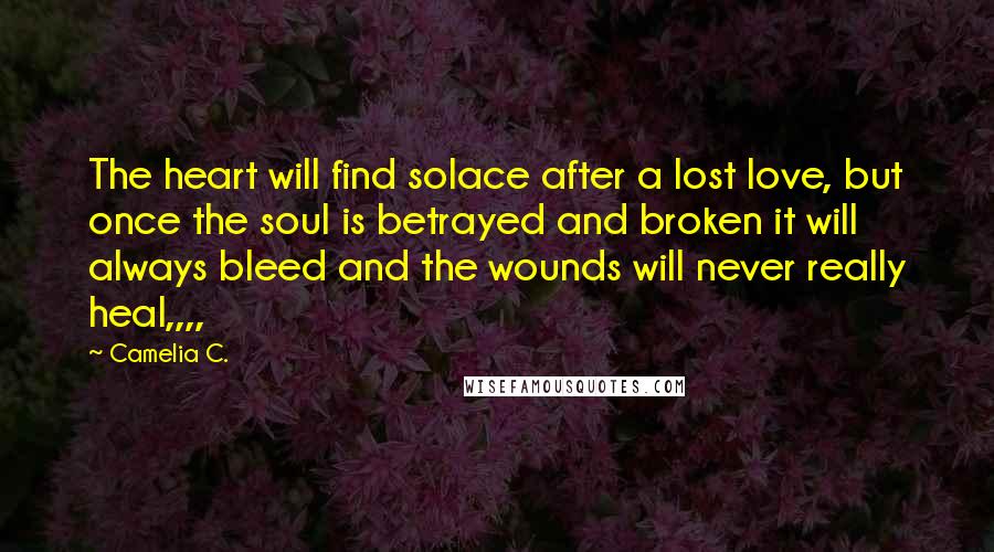 Camelia C. quotes: The heart will find solace after a lost love, but once the soul is betrayed and broken it will always bleed and the wounds will never really heal,,,,