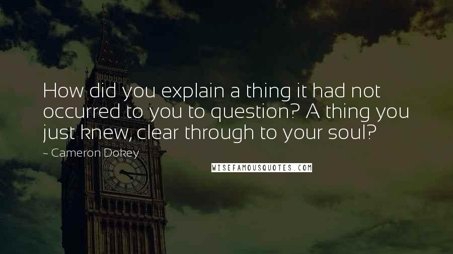 Cameron Dokey quotes: How did you explain a thing it had not occurred to you to question? A thing you just knew, clear through to your soul?