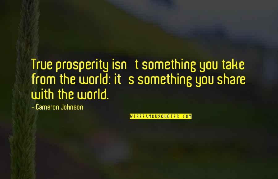 Cameron's Quotes By Cameron Johnson: True prosperity isn't something you take from the