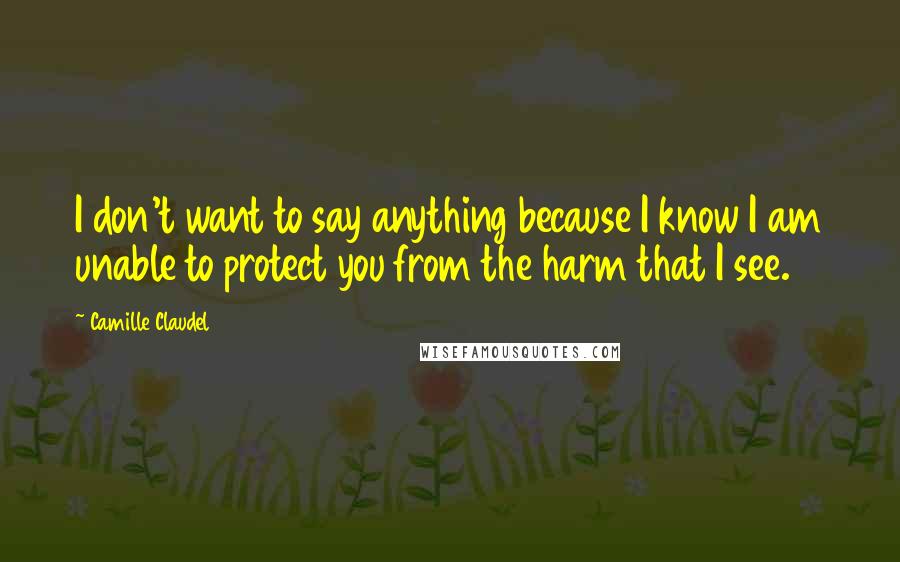 Camille Claudel quotes: I don't want to say anything because I know I am unable to protect you from the harm that I see.