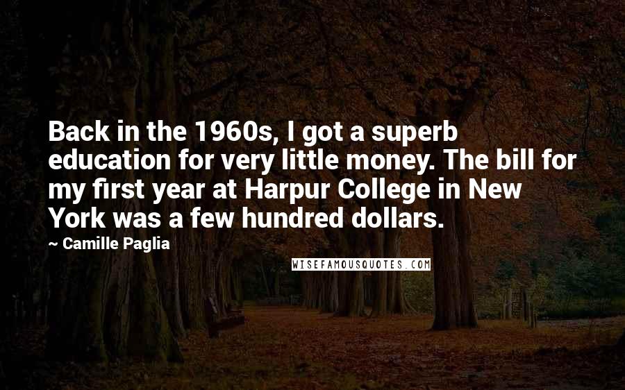 Camille Paglia quotes: Back in the 1960s, I got a superb education for very little money. The bill for my first year at Harpur College in New York was a few hundred dollars. Camille Paglia quotes: Back in the 1960s, I got a superb education for very little money. The bill for my first year at Harpur College in New York was a few hundred dollars.