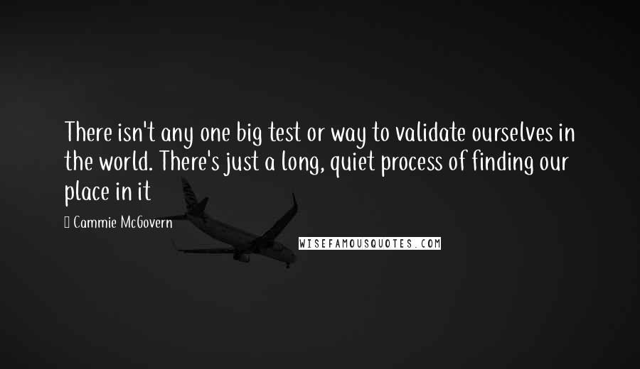 Cammie McGovern quotes: There isn't any one big test or way to validate ourselves in the world. There's just a long, quiet process of finding our place in it