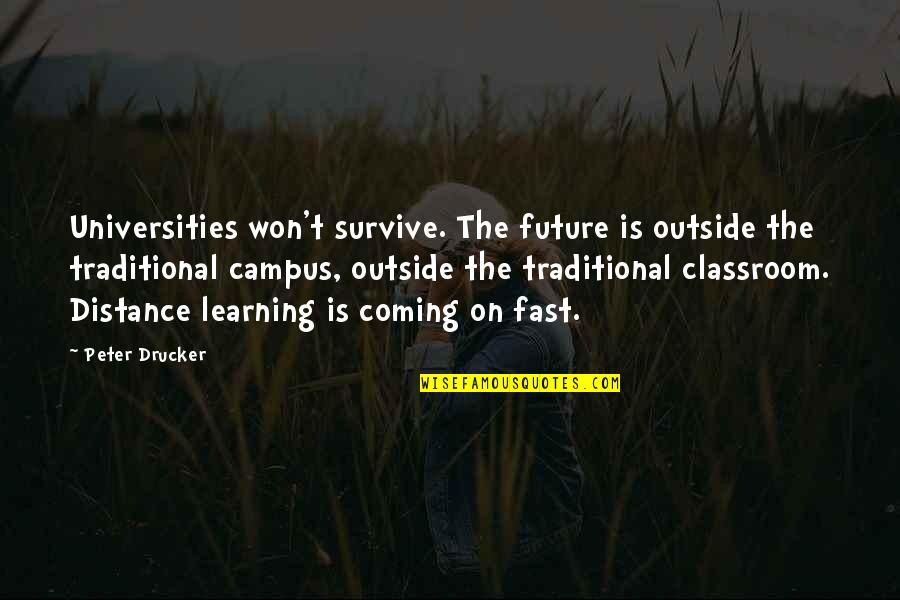 Campus Quotes By Peter Drucker: Universities won't survive. The future is outside the