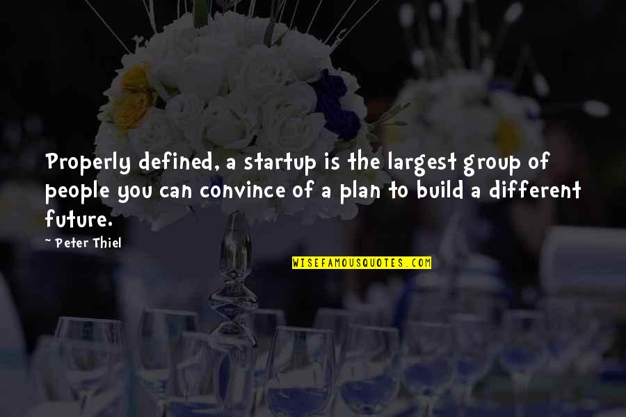 Can Defined Quotes By Peter Thiel: Properly defined, a startup is the largest group