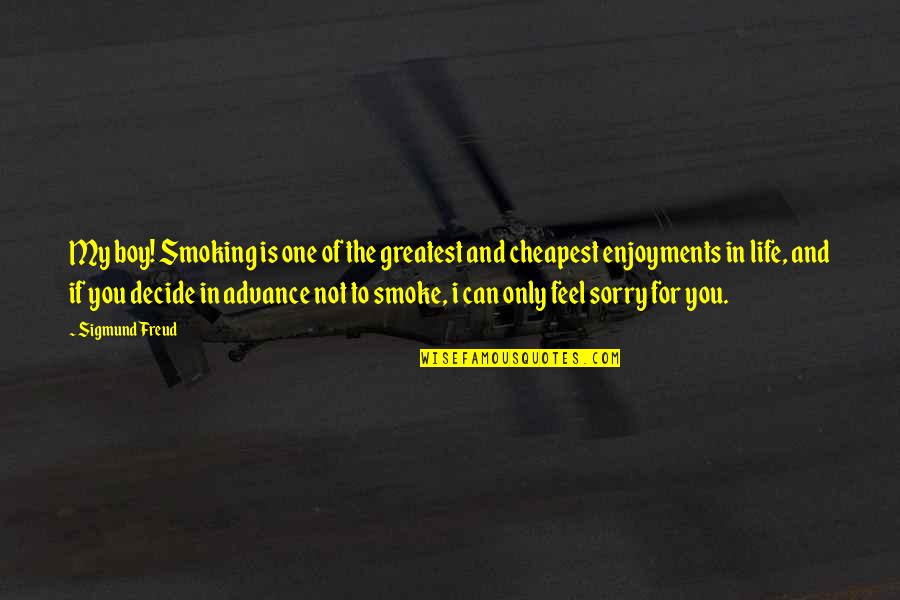 Can Feel Sorry Quotes By Sigmund Freud: My boy! Smoking is one of the greatest Can Feel Sorry Quotes By Sigmund Freud: My boy! Smoking is one of the greatest