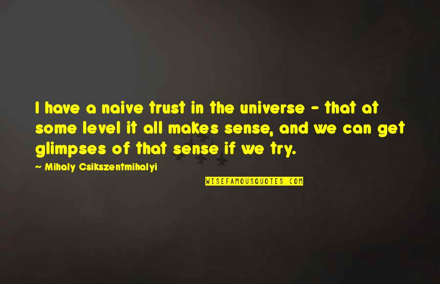 Can I Trust Quotes By Mihaly Csikszentmihalyi: I have a naive trust in the universe