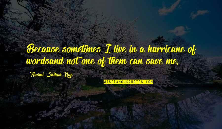Can Save Them All Quotes By Naomi Shihab Nye: Because sometimes I live in a hurricane of