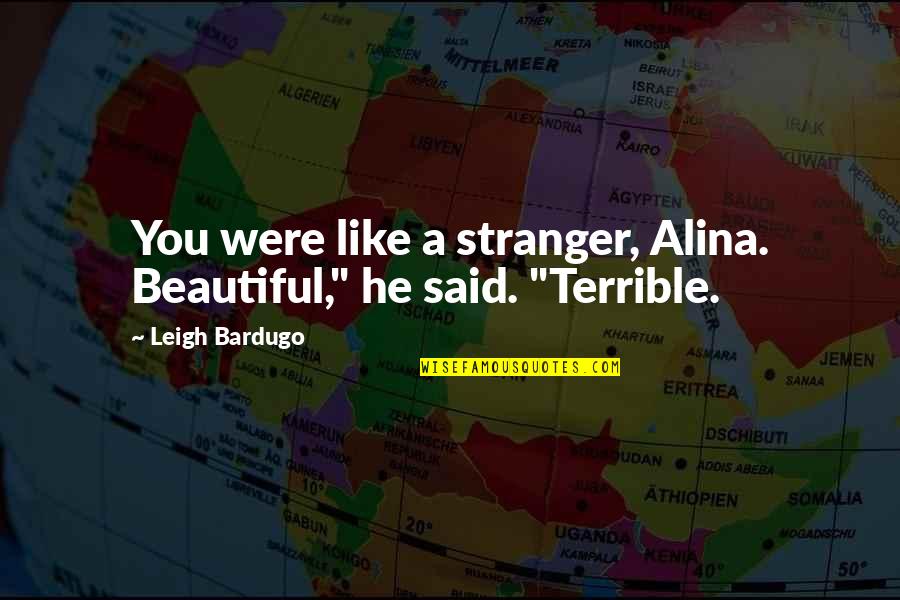 Canaliculus Quotes By Leigh Bardugo: You were like a stranger, Alina. Beautiful," he Canaliculus Quotes By Leigh Bardugo: You were like a stranger, Alina. Beautiful," he