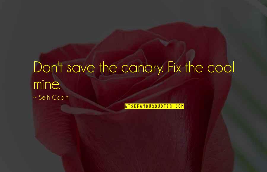 Canaries Quotes By Seth Godin: Don't save the canary. Fix the coal mine.