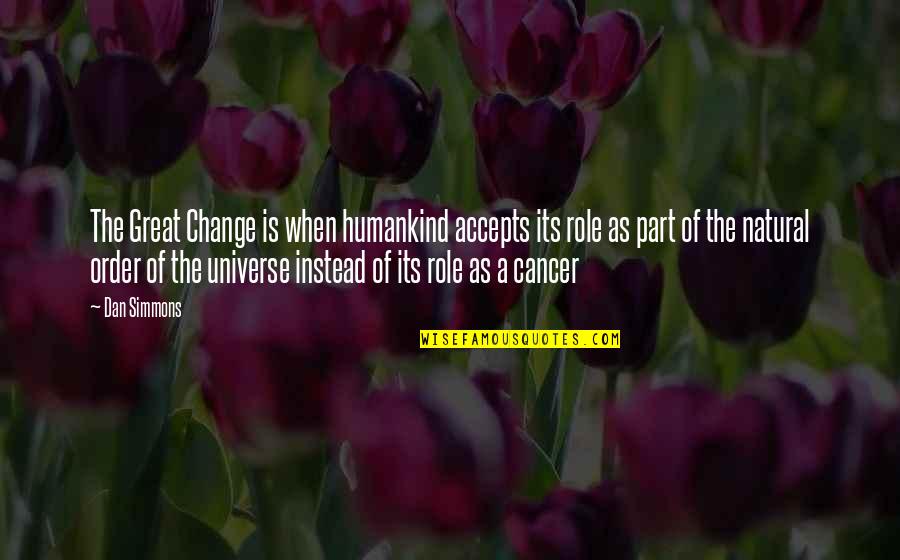 Cancer Quotes By Dan Simmons: The Great Change is when humankind accepts its