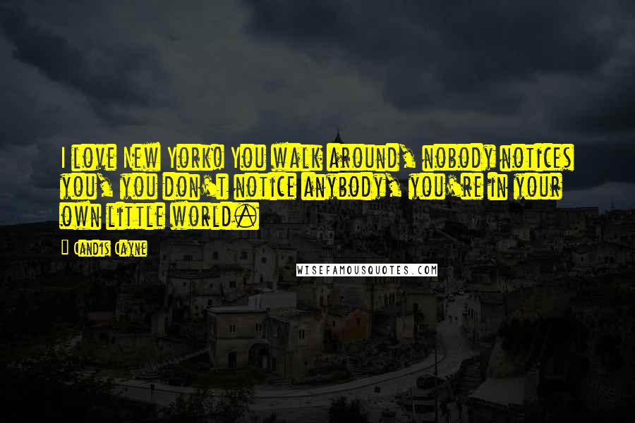 Candis Cayne quotes: I love New York! You walk around, nobody notices you, you don't notice anybody, you're in your own little world.