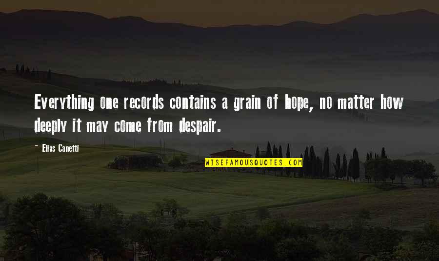 Canetti Quotes By Elias Canetti: Everything one records contains a grain of hope,