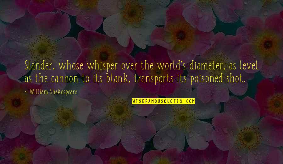 Cannon Quotes By William Shakespeare: Slander, whose whisper over the world's diameter, as Cannon Quotes By William Shakespeare: Slander, whose whisper over the world's diameter, as