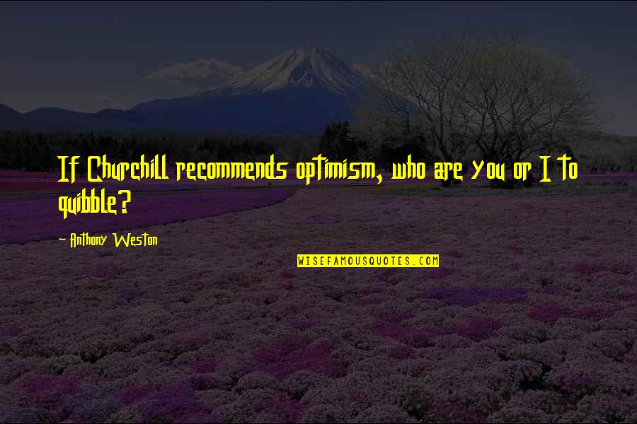 Cannulas Quotes By Anthony Weston: If Churchill recommends optimism, who are you or