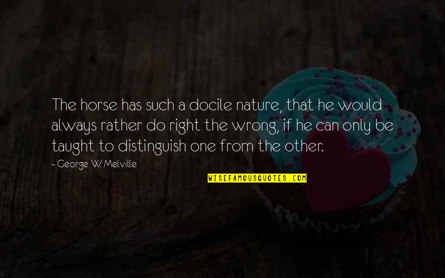 Can't Do Right For Wrong Quotes By George W. Melville: The horse has such a docile nature, that