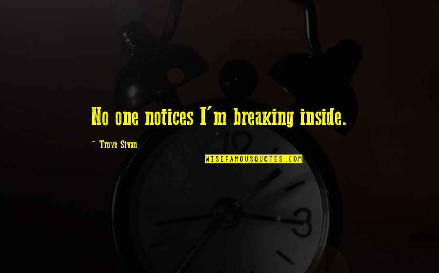 Can't Keep Living In The Past Quotes By Troye Sivan: No one notices I'm breaking inside.